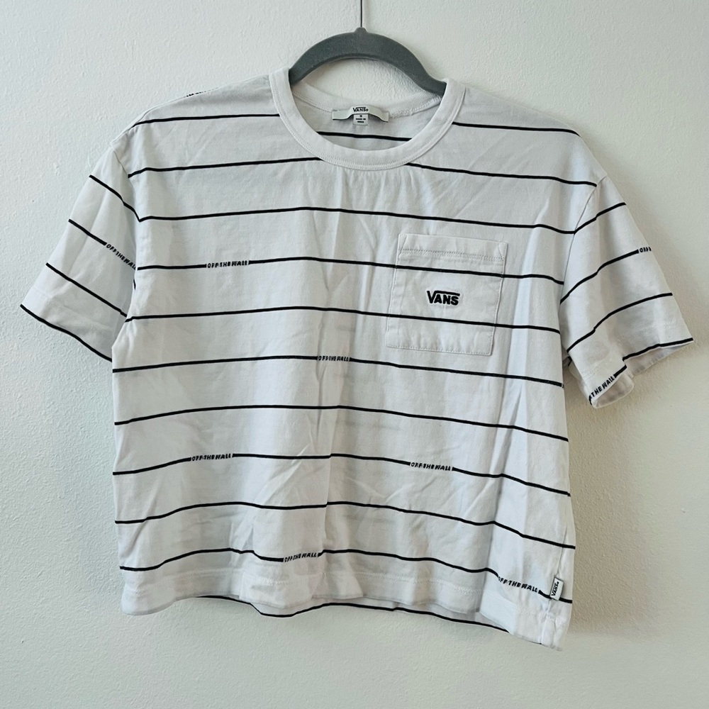 Vans Black and White Striped Cropped Tee